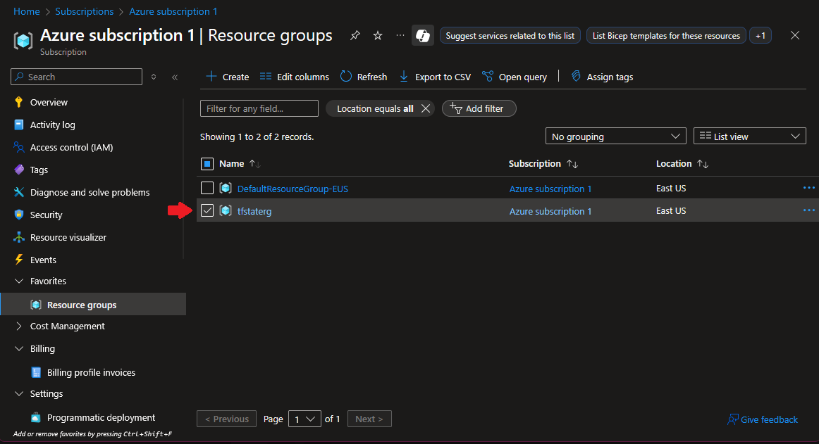 Create Resource Group in Azure Portal.