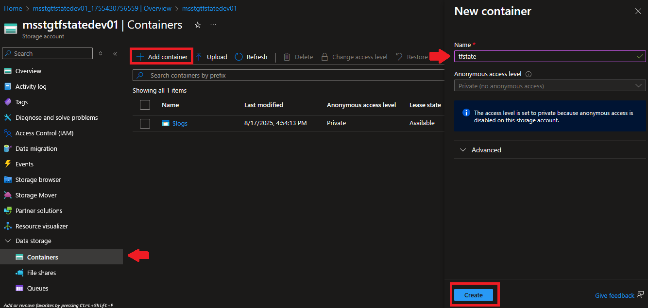 Create a Container in Azure Storage Account (Part 1).
