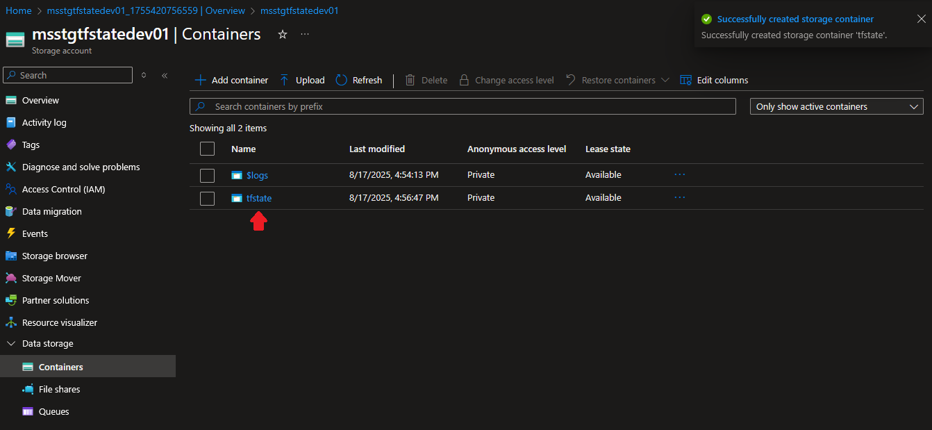 Create a Container in Azure Storage Account (Part 2).