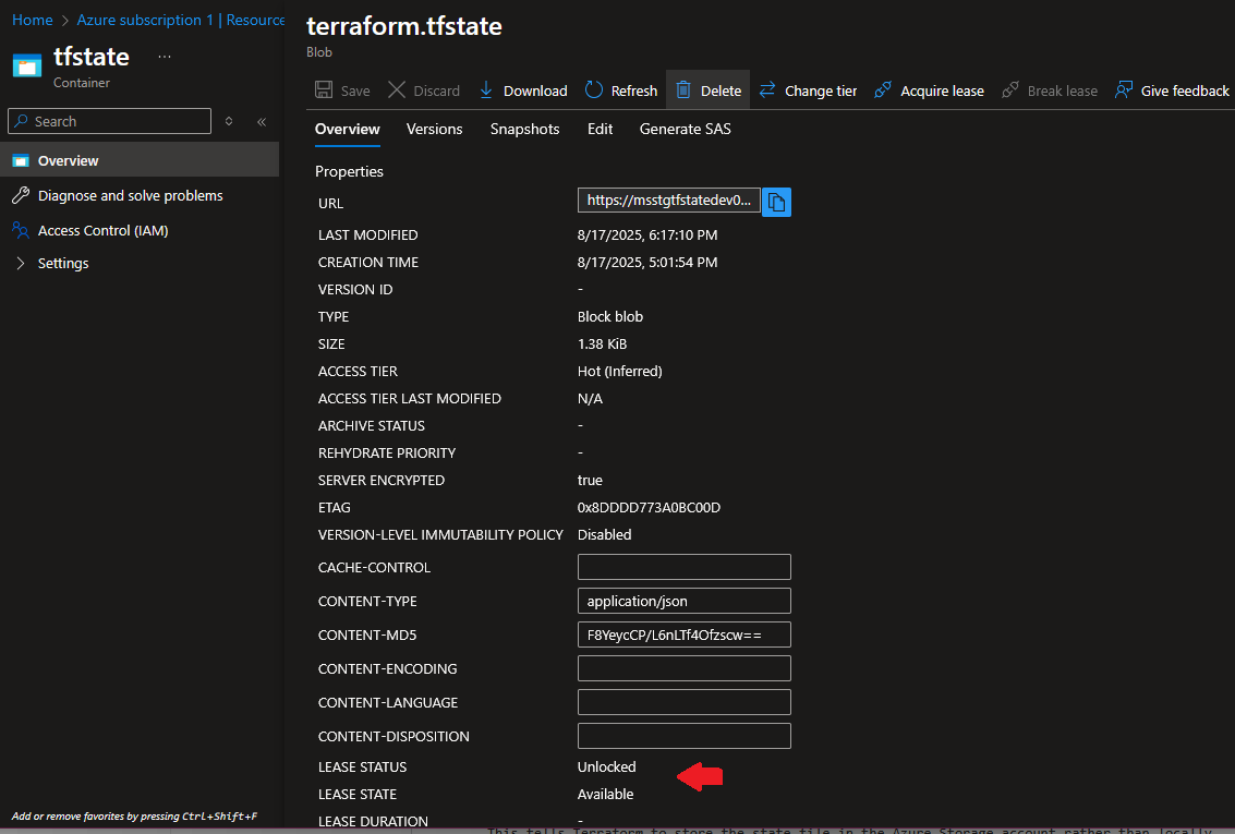 tfstate container view on Data Storage (Part 1).
