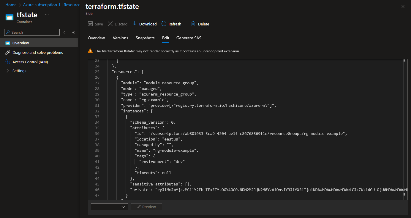 tfstate container view on Data Storage (Part 2).