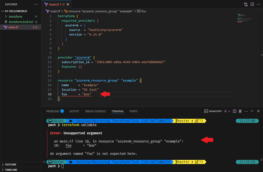 Terraform Validate encounter error, due to the incorrect providing argument.