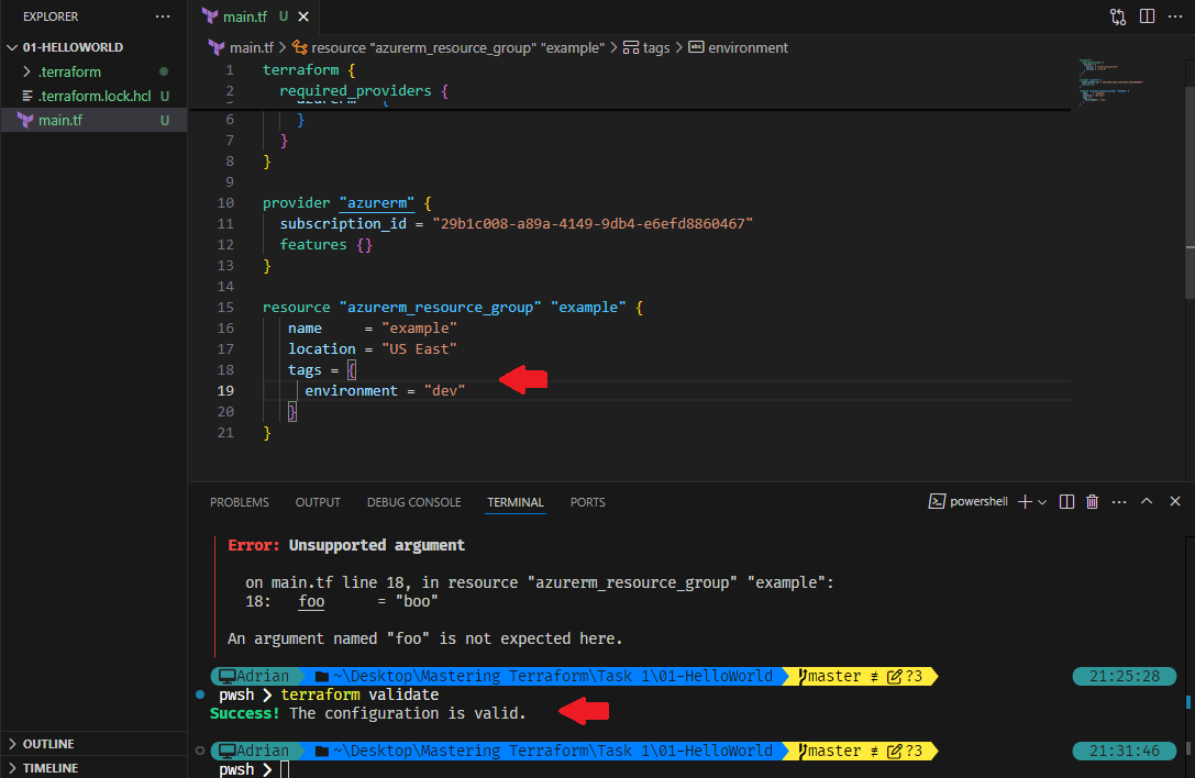 Fix the correct argument and run terraform validate.