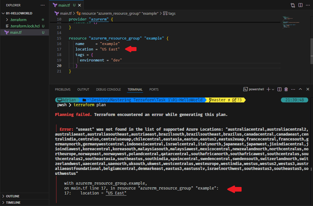Execute terraform plan and encounter an error. Because the supported locations are not listed in azurerm.