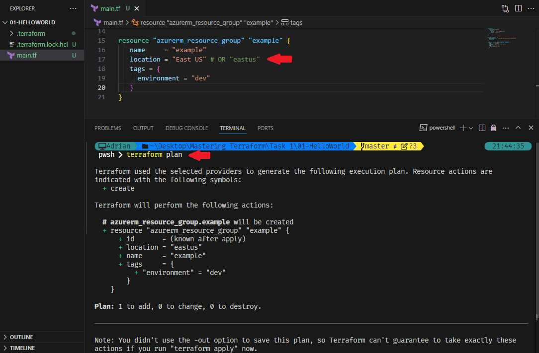 Execute terraform plan is working properly.