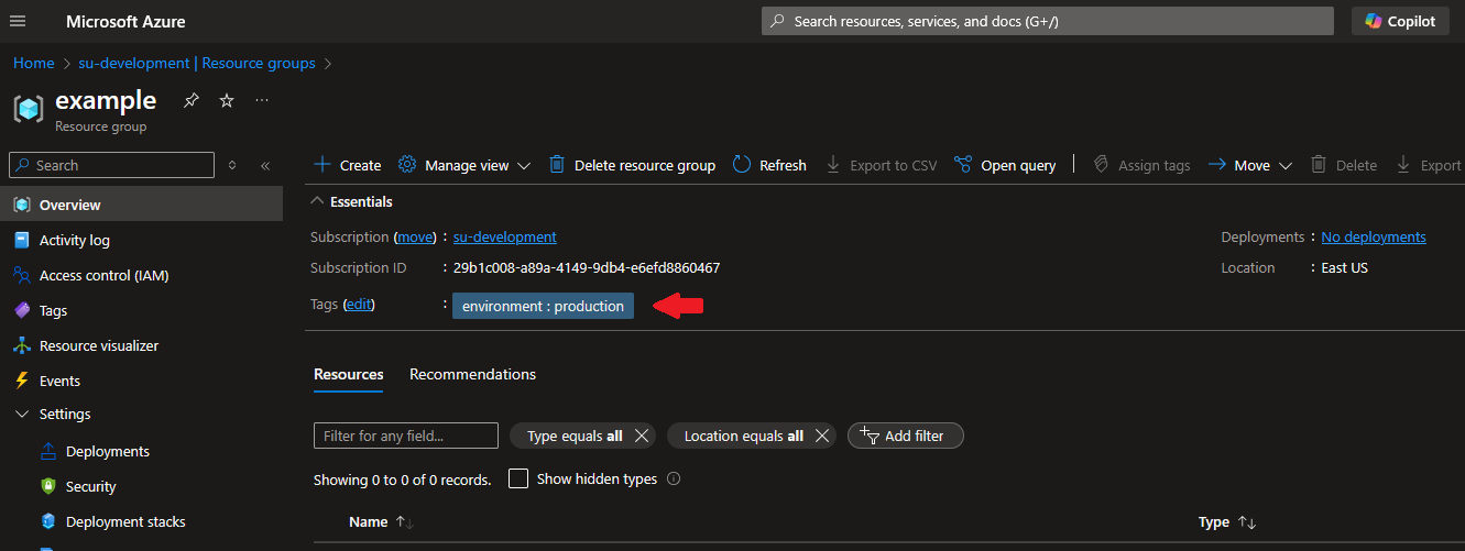 Verify in the Azure Portal for updated tags.