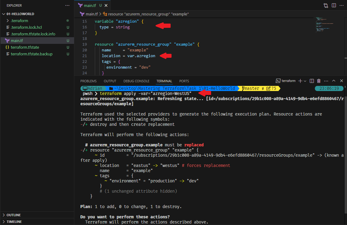 Use terraform apple var manually