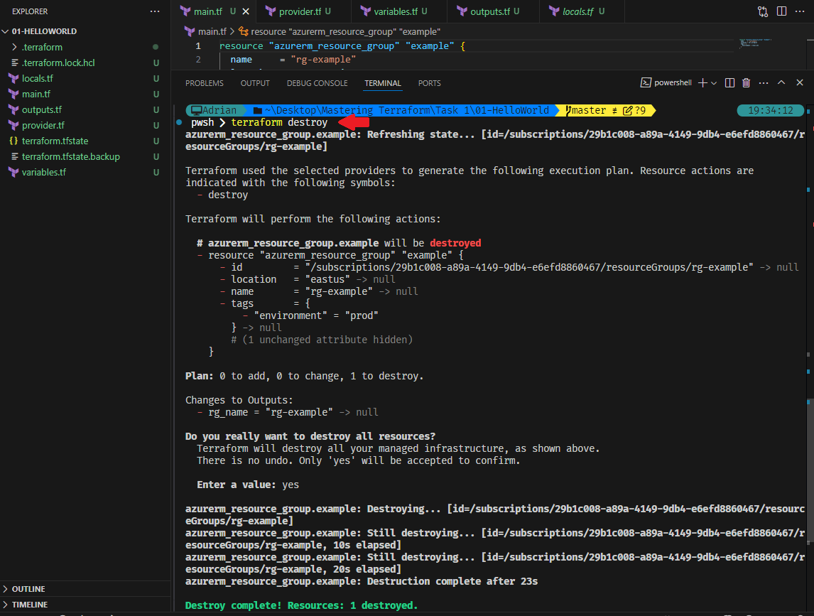 Execute terraform destory