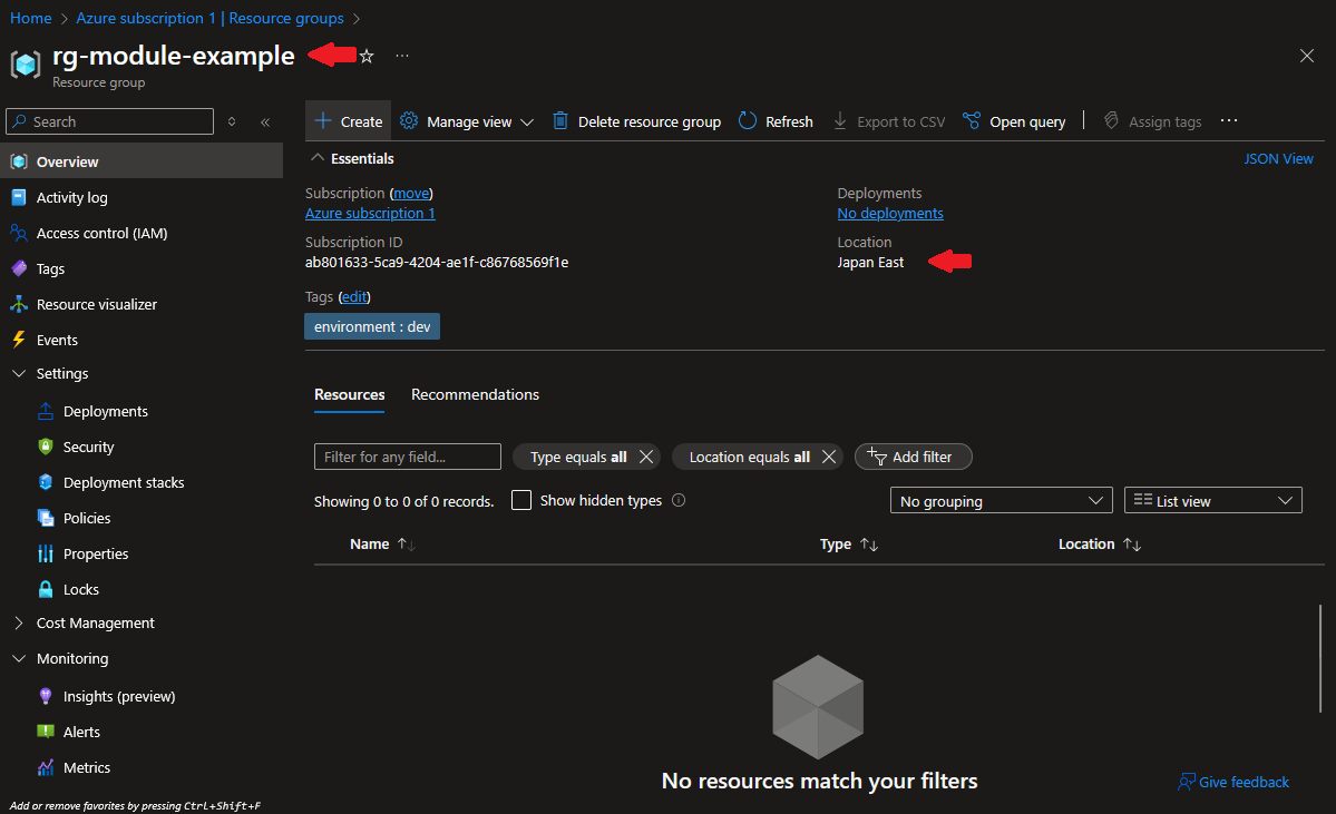 Verify deploy resource group in Azure Portal.