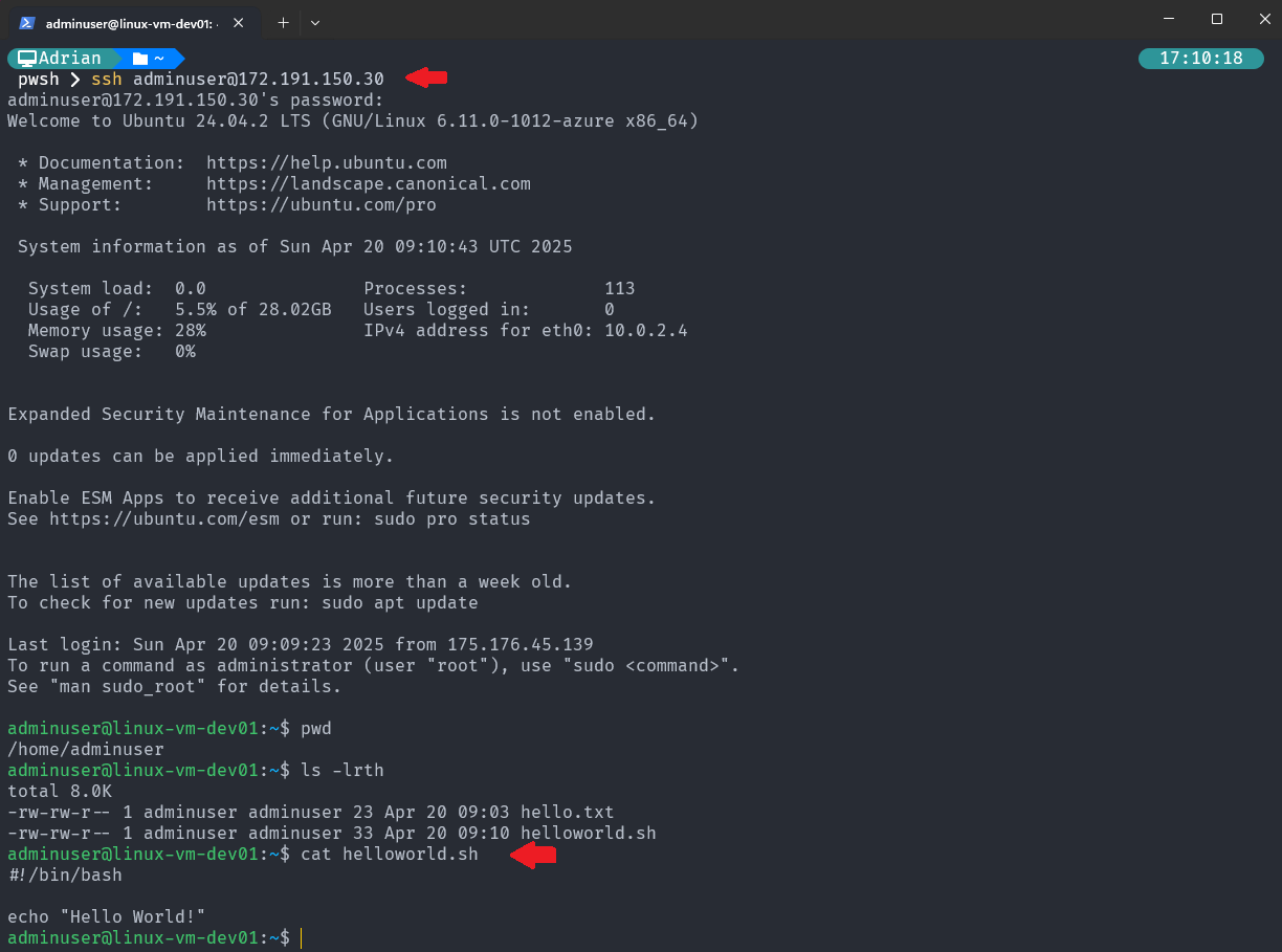 Verify copied file in Azure VM Machine.