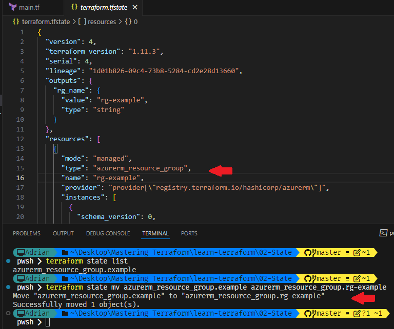 Terraform state mv command.